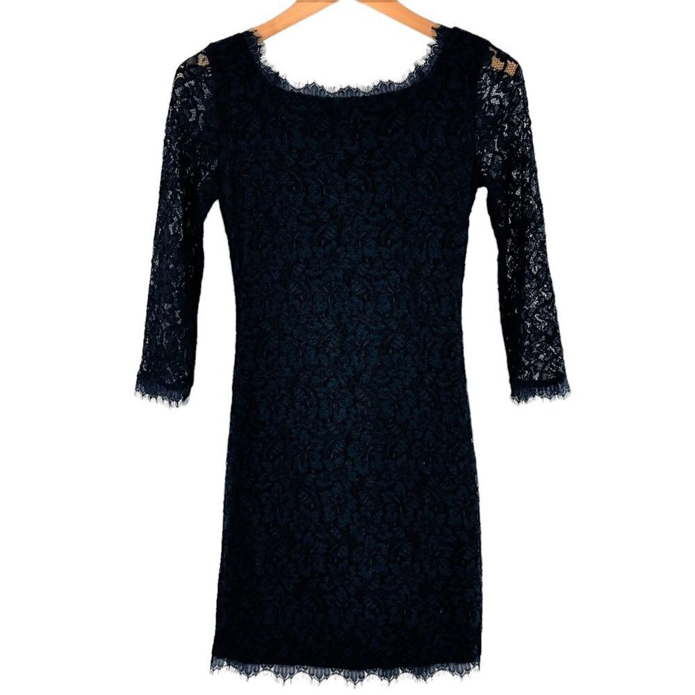 Diane Von Furstenberg DVF Colleen Navy Blue Floral Lace Sheath Dress Size 0 - Picture 3 of 9